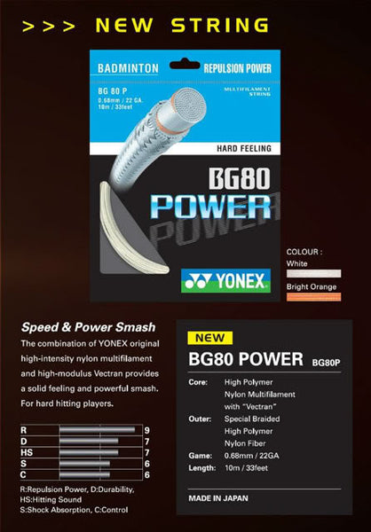 Yonex BG 80 Power Badminton String - skylarsunsports.com
