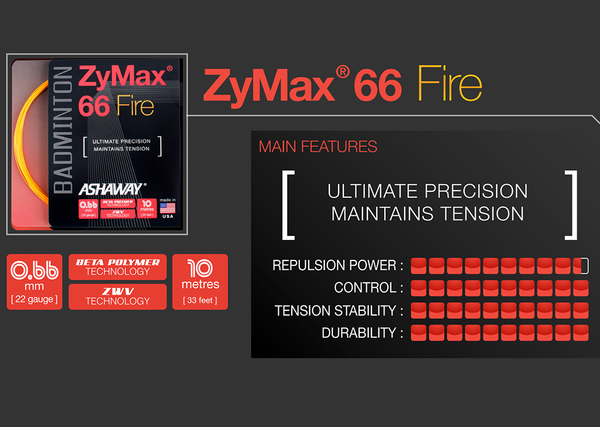 Ashaway ZyMax 66 Fire Badminton String In Reel - skylarsunsports.com