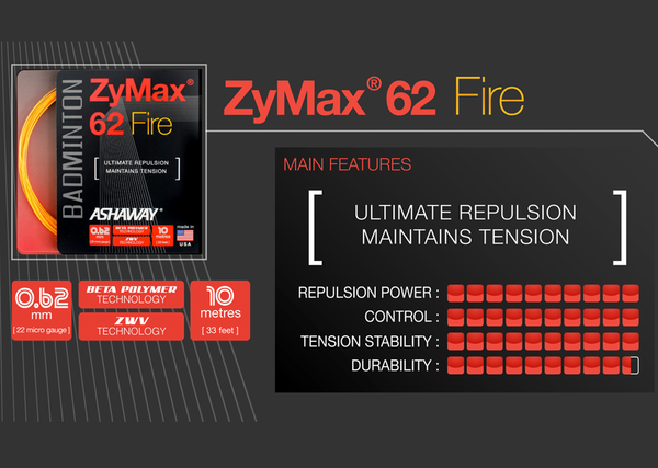 Ashaway ZyMax 62 Fire Badminton String In Reel - skylarsunsports.com